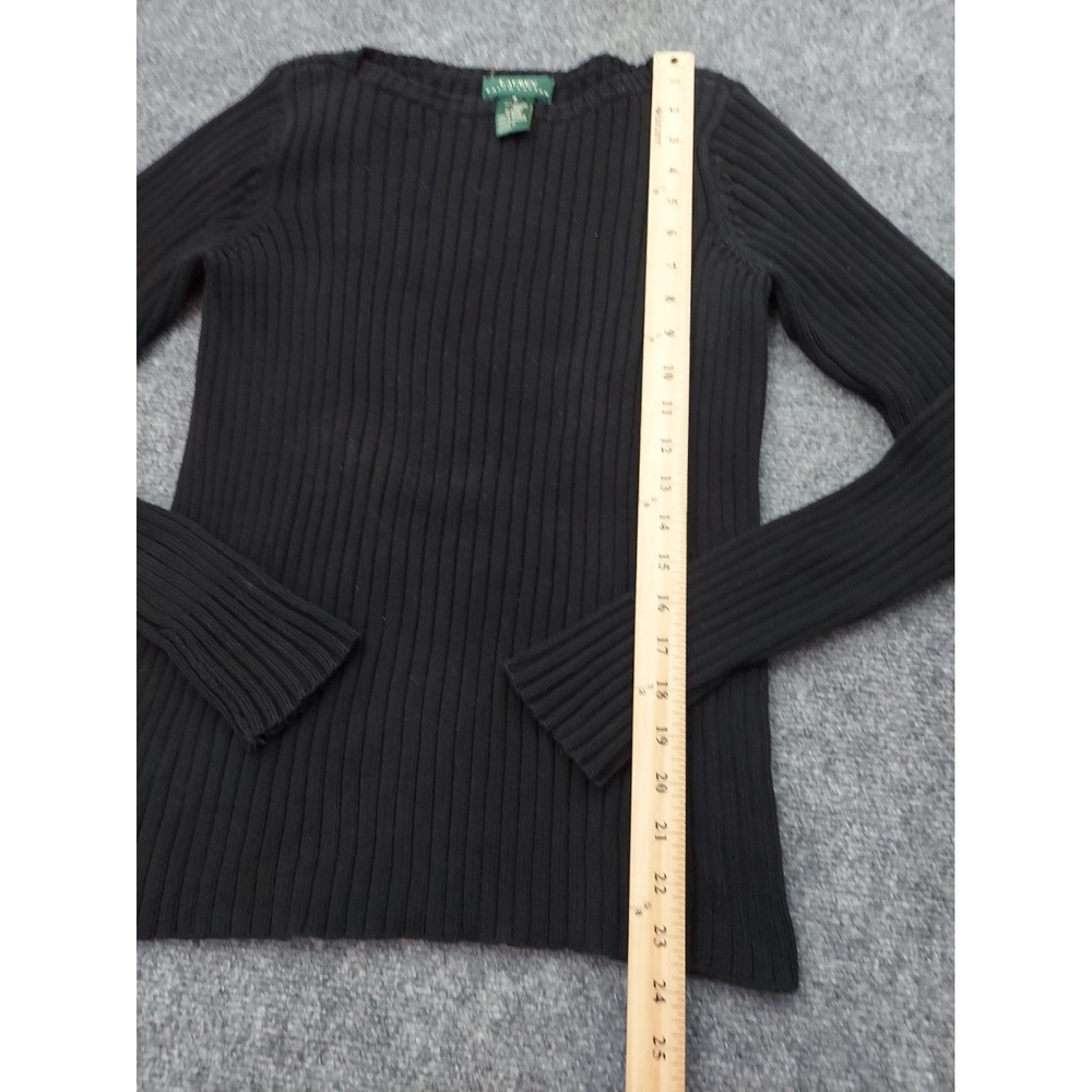 Vtg LRL RALPH LAUREN Sweater Womens Small Black Ribbed Y2K Boat Neck Stretch - Picture 5 of 10